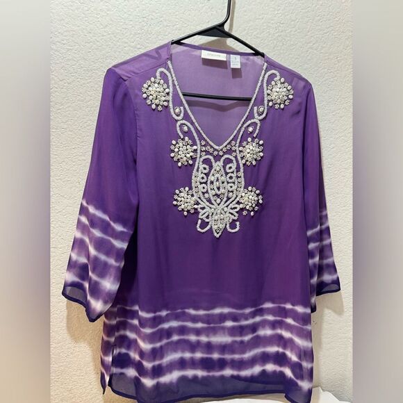 Chicos Embellished Tunic Style Top size 1 NWOT - Picture 1 of 6